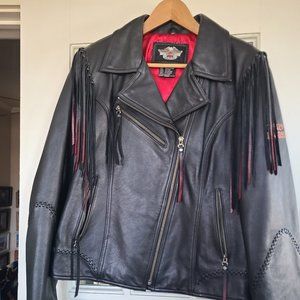 XL Harley Davidson Black Leather Fringed Jacket